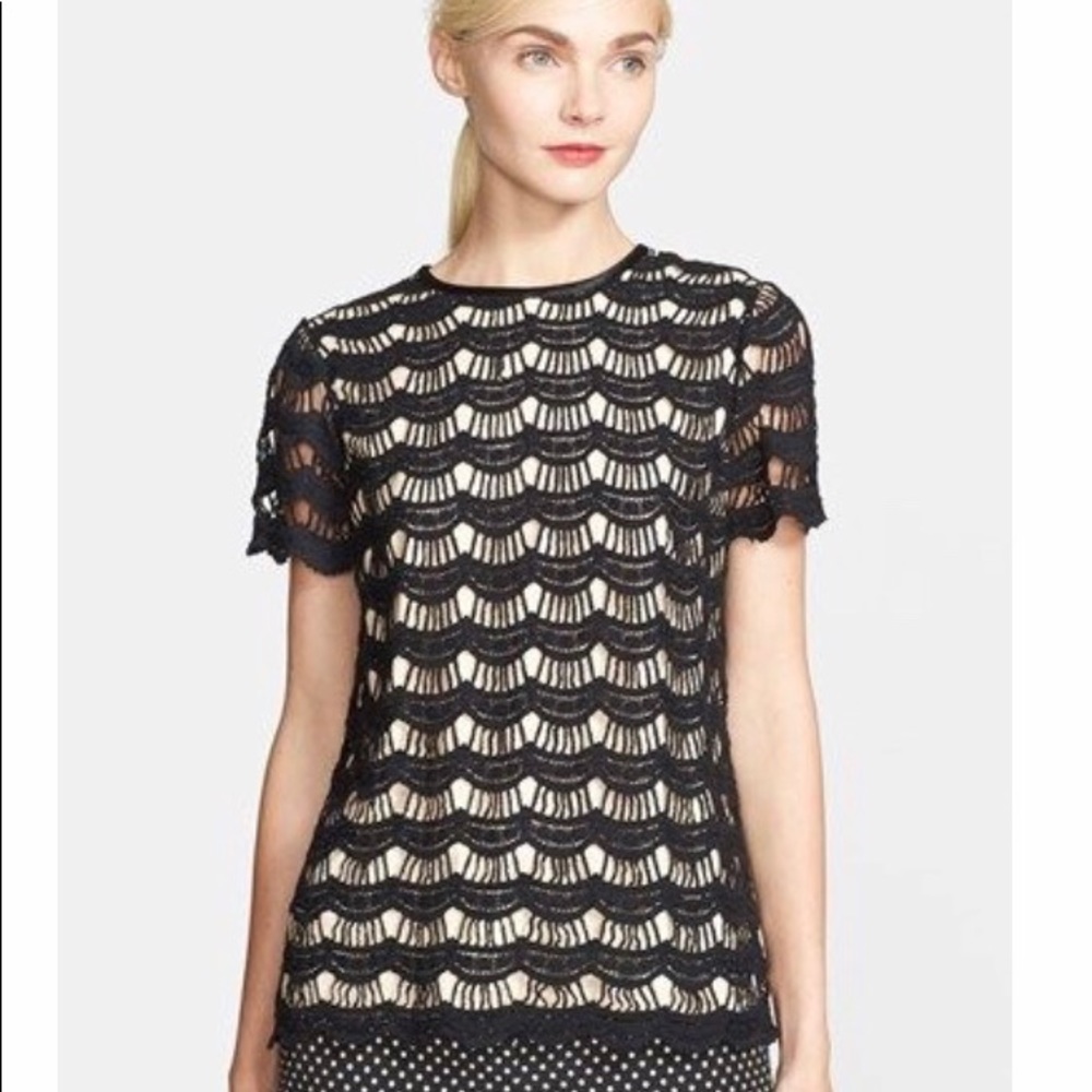 Kate Spade Black scalloped lace top size 0